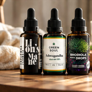 Soplówka Jeżowata, Ashwagandha i Różeniec Górski Green Soul – zestaw 3 produktów